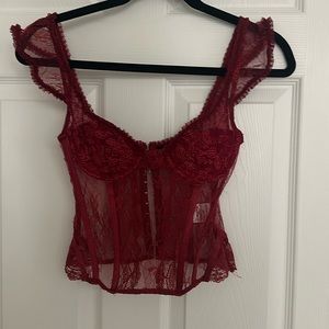 Red White Fox Lace Corset Top